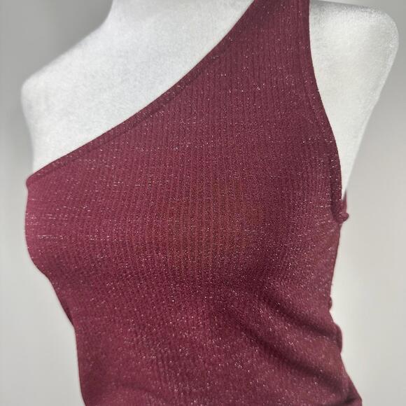 American Eagle Burgundy Metallic One Shoulder Crop Top - Women's Party Shirt, XS - Picture 6 of 6
